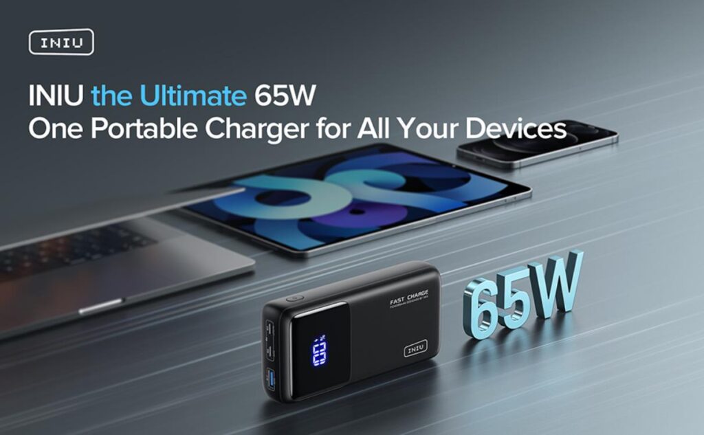 INIU B62 Power Bank,20000mAh 65W USB C Laptop Portable Charger, PD QC Fast  Charging 3-Output
